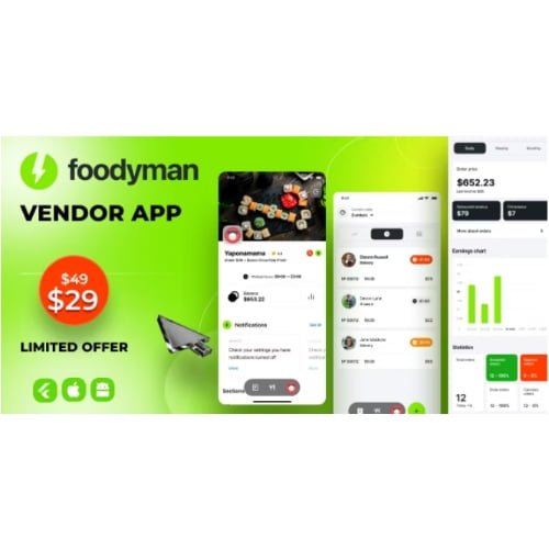 Foodyman – Multi – Restaurant (and Grocery) Vendor App (iOS&Android)